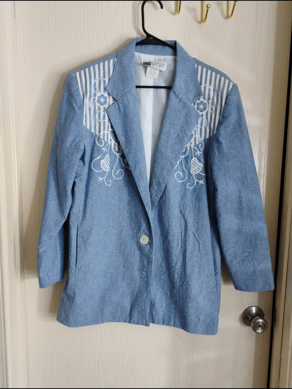 Light Blue Embroidered Blazer Jacket